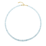 Health Aquamarine Faceted Necklace featuring soothing blue gemstones and a gold clasp for tranquility and renewal.