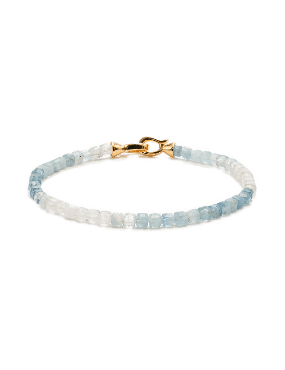 Dainty aquamarine bracelet for men with 925 sterling silver clasp, promoting tranquility and emotional healing.