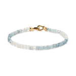 Dainty aquamarine bracelet for men with 925 sterling silver clasp, promoting tranquility and emotional healing.