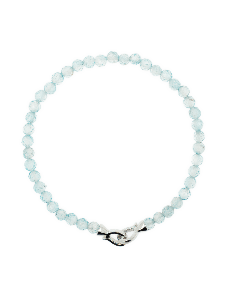 Health Aquamarine faceted bracelet for men with 4mm beads and 925 sterling silver clasp, promoting tranquility and emotional healing.