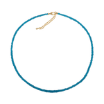 Dainty Blue Apatite necklace with 3mm faceted beads and a 925 sterling silver clasp, promoting energy and clarity.