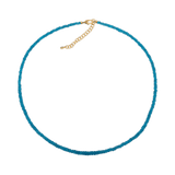 Dainty Blue Apatite necklace with 3mm faceted beads and a 925 sterling silver clasp, promoting energy and clarity.