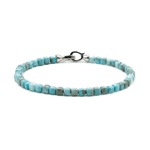 Health blue turquoise bracelet for men with 4x4mm beads and sterling silver clasp, promoting vitality and well-being.