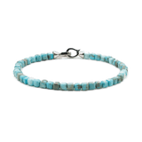 Health blue turquoise bracelet for men with 4x4mm beads and sterling silver clasp, promoting vitality and well-being.