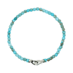 Health Blue Turquoise December birthstone bracelet for men with 4mm beads and sterling silver clasp.