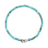 Health Blue Turquoise December birthstone bracelet for men with 4mm beads and sterling silver clasp.