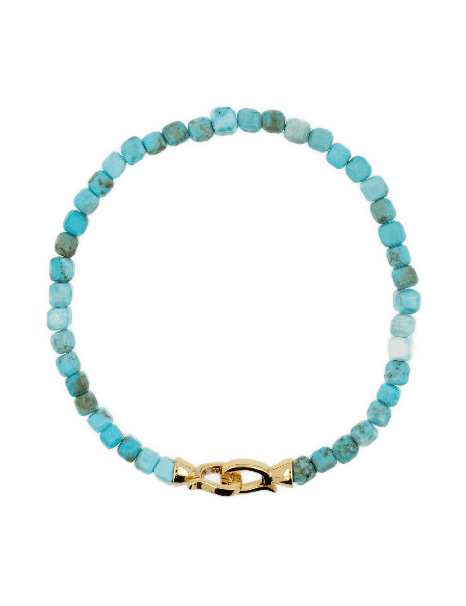 Health Blue Turquoise bracelet for men with 4mm beads and 925 sterling silver clasp promoting well-being and protection.