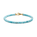 Health Blue Turquoise bracelet for men with 4mm beads and gold clasp, promoting well-being and emotional balance.