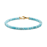 Health Blue Turquoise bracelet for men with 4mm beads and gold clasp, promoting well-being and emotional balance.