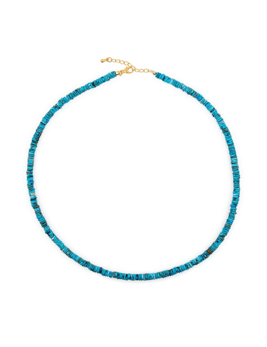 Dainty blue turquoise faceted necklace with 925 sterling silver clasp, symbolizing health and well-being.