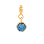 Health Blue Zircon charm in gold setting, showcasing a round 6mm blue zircon for emotional healing and clarity.