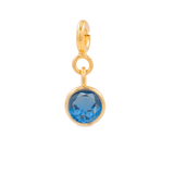 Health Blue Zircon charm in gold setting, showcasing a round 6mm blue zircon for emotional healing and clarity.