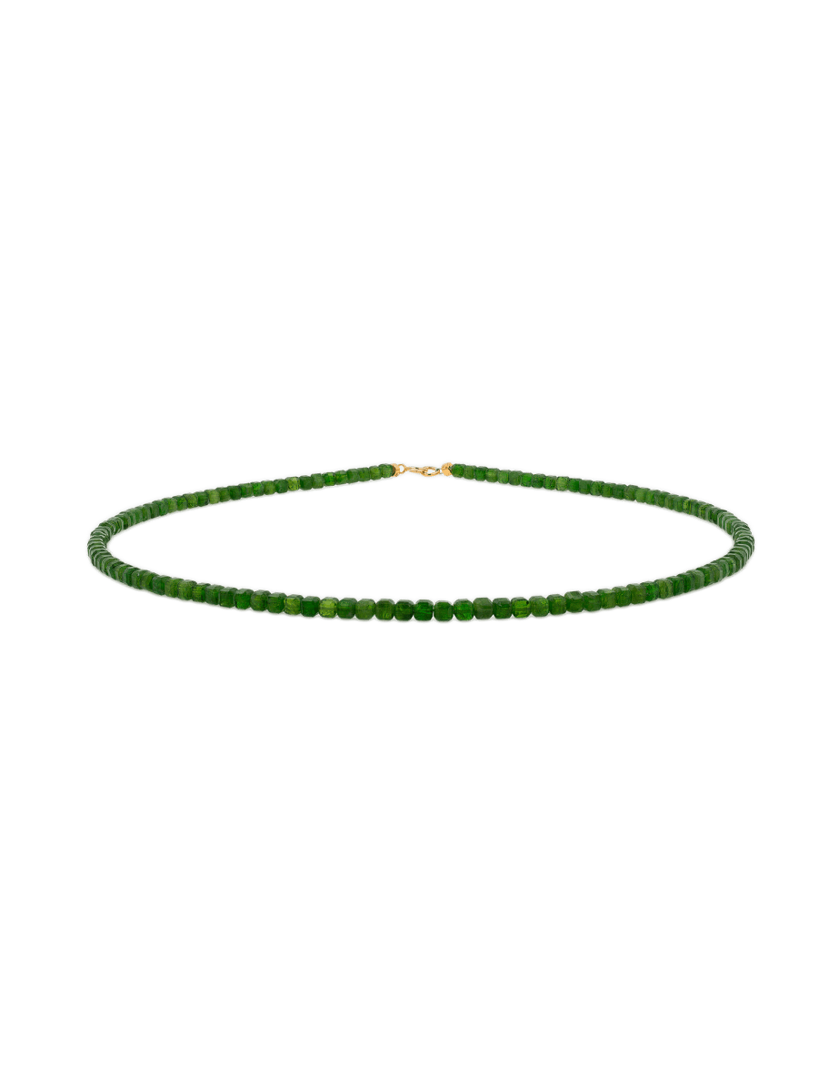 Health Diopside Faceted Dainty Necklace showcasing lush green hues and a 925 sterling silver clasp.