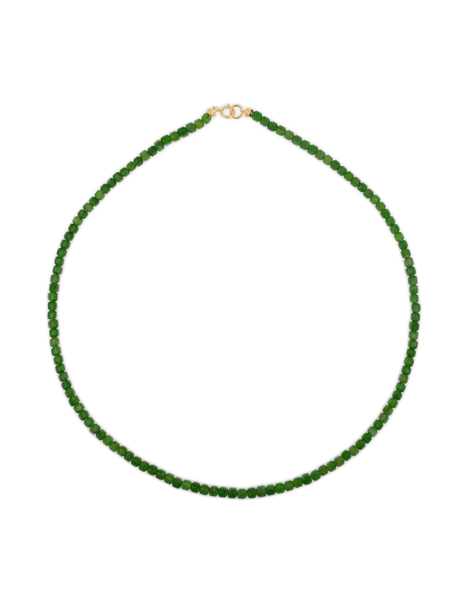 Health Diopside faceted dainty necklace with 925 sterling silver clasp, promoting wellness and vitality.
