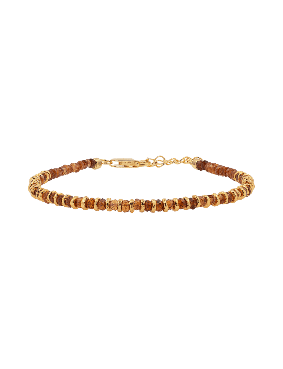 Joy orange sapphire beaded bracelet with gold-plated sterling silver spacer beads for a radiant look.