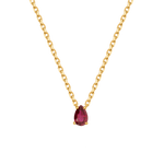 Gold-plated S925 sterling silver necklace featuring a pear-cut lab-grown ruby pendant, symbolizing passion and love.