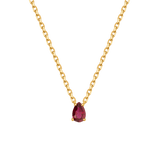 Gold-plated S925 sterling silver necklace featuring a pear-cut lab-grown ruby pendant, symbolizing passion and love.