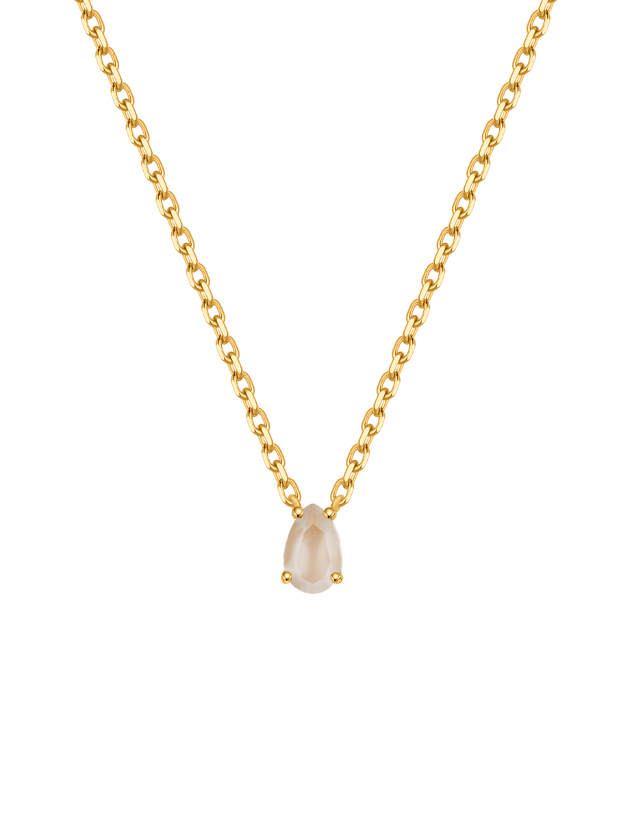 June Moonstone Birthstone Necklace with pear-cut moonstone in gold-plated sterling silver for elegance and harmony.