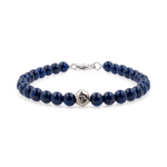 Lapis lazuli bracelet with sterling silver zodiac bead, handcrafted men's jewelry, 6mm bead size.