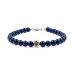 Lapis Lazuli bracelet with sterling silver zodiac spacer beads for men, featuring 6mm beads and handcrafted design.