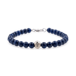Lapis lazuli bracelet for men with sterling silver zodiac beads, 6mm handcrafted jewelry for wisdom and intuition.