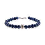 Lapis Lazuli bracelet with sterling silver zodiac spacer beads for men, featuring 6mm beads, handcrafted design.