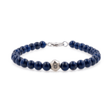Lapis Lazuli bracelet with sterling silver zodiac spacer beads for men, featuring 6mm beads, handcrafted design.