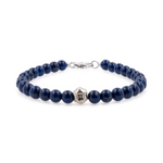 Lapis Lazuli bracelet for men with 6mm beads and sterling silver zodiac spacer, enhancing intuition and communication.