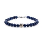 Lapis lazuli bracelet for men with 6mm beads and sterling silver zodiac spacer beads, handcrafted for wisdom and intuition.