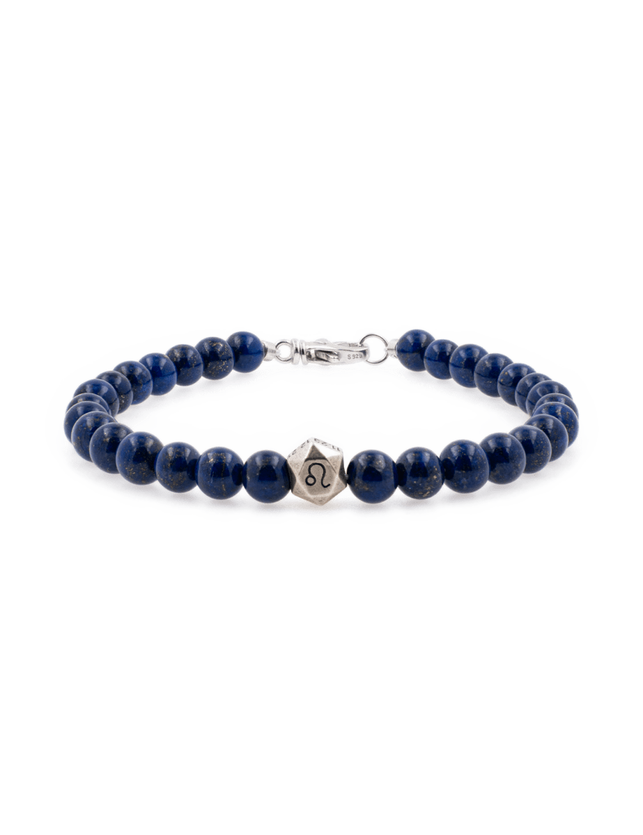 Lapis lazuli bracelet with sterling silver zodiac spacer beads, 6mm beads, crafted for men.