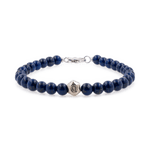 Lapis lazuli bracelet with sterling silver zodiac spacer beads, 6mm beads, crafted for men.