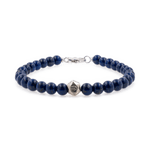 Lapis lazuli bracelet with sterling silver zodiac spacer beads for men, handcrafted 6mm bead size.