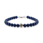 Lapis lazuli bracelet with sterling silver zodiac beads, featuring 6mm beads for men, enhancing intuition and communication.