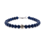 Lapis lazuli bracelet with sterling silver zodiac beads, featuring 6mm beads for men, enhancing intuition and communication.