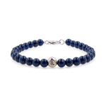 Lapis lazuli bracelet with sterling silver zodiac spacers for men, featuring 6mm beads for wisdom and intuition.