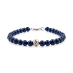 Lapis lazuli bracelet with sterling silver zodiac spacer beads, handcrafted, 6mm beads, symbolizing wisdom and intuition.
