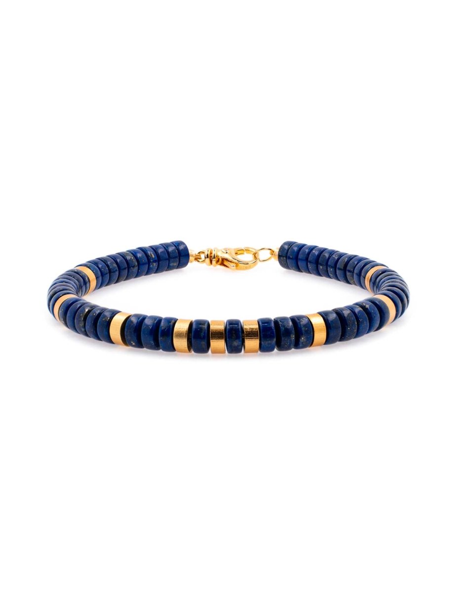 BEAMMORE Lapis Lazuli Beaded Gold-Plated Sterling Silver Bracelet – Gemstone Jewelry