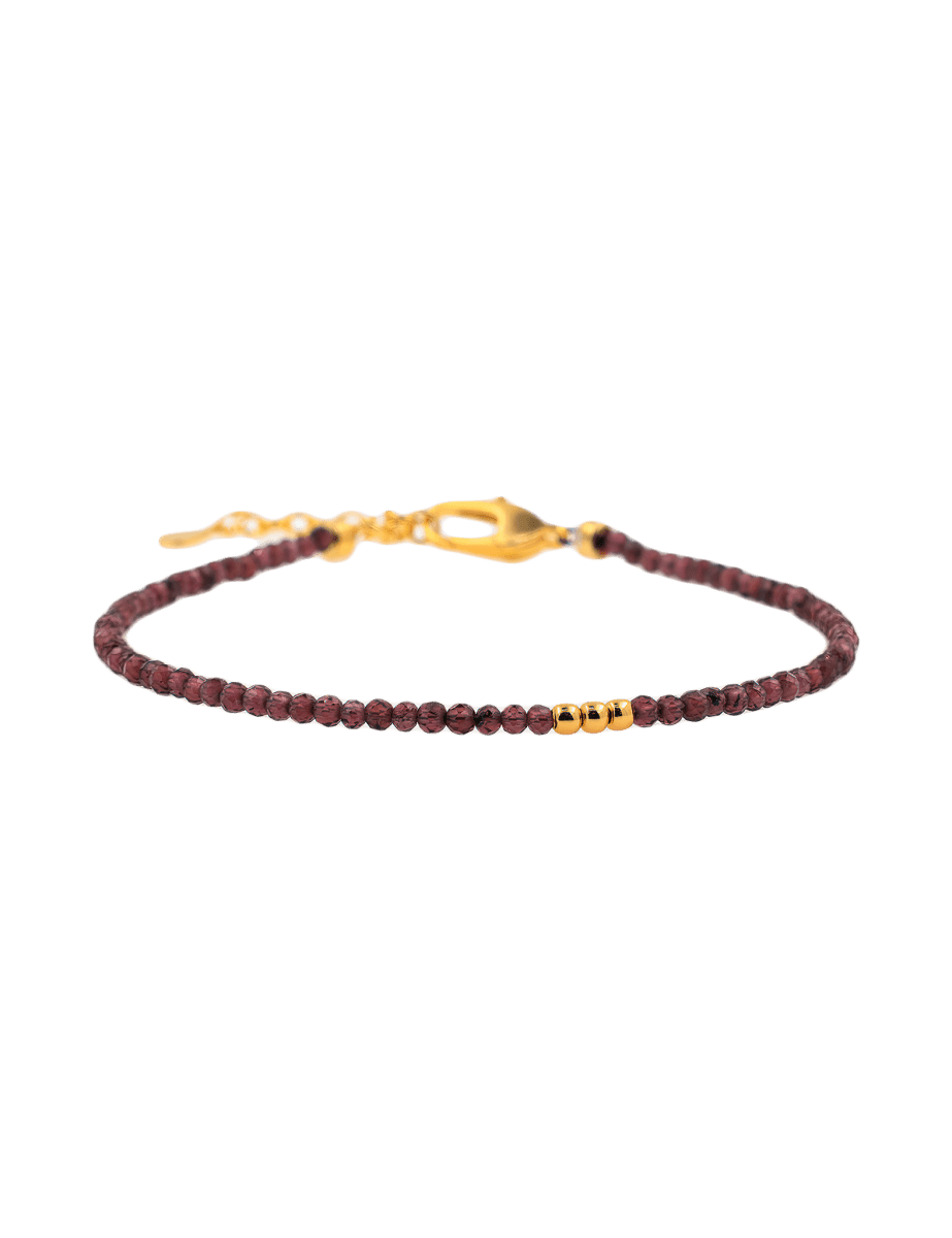 Love Garnet dainty bracelet with silver spacer beads and clasp, promoting love and emotional healing.