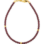 Love Garnet dainty bracelet featuring 3mm silver spacer beads and a gold clasp for elegance and durability.