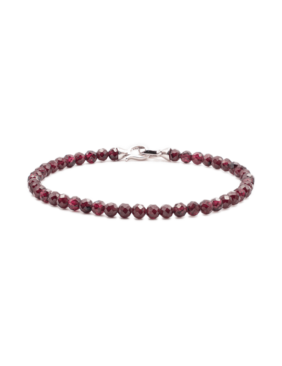 Love Garnet 4mm faceted bracelet for men, featuring a sterling silver clasp for a stylish touch.