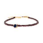 Love Garnet faceted bracelet with lapis lazuli charm in 925 sterling silver, promoting love and emotional healing.