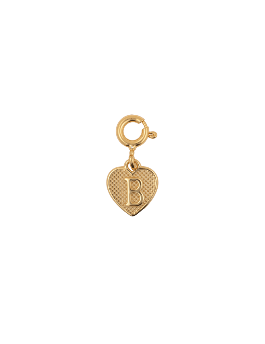 Gold heart charm pendant with letter B, perfect for personalizing jewelry and symbolizing love and connections.