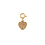 Elegantly designed gold heart charm with a 'C' letter detail, symbolizing love and personal connections.
