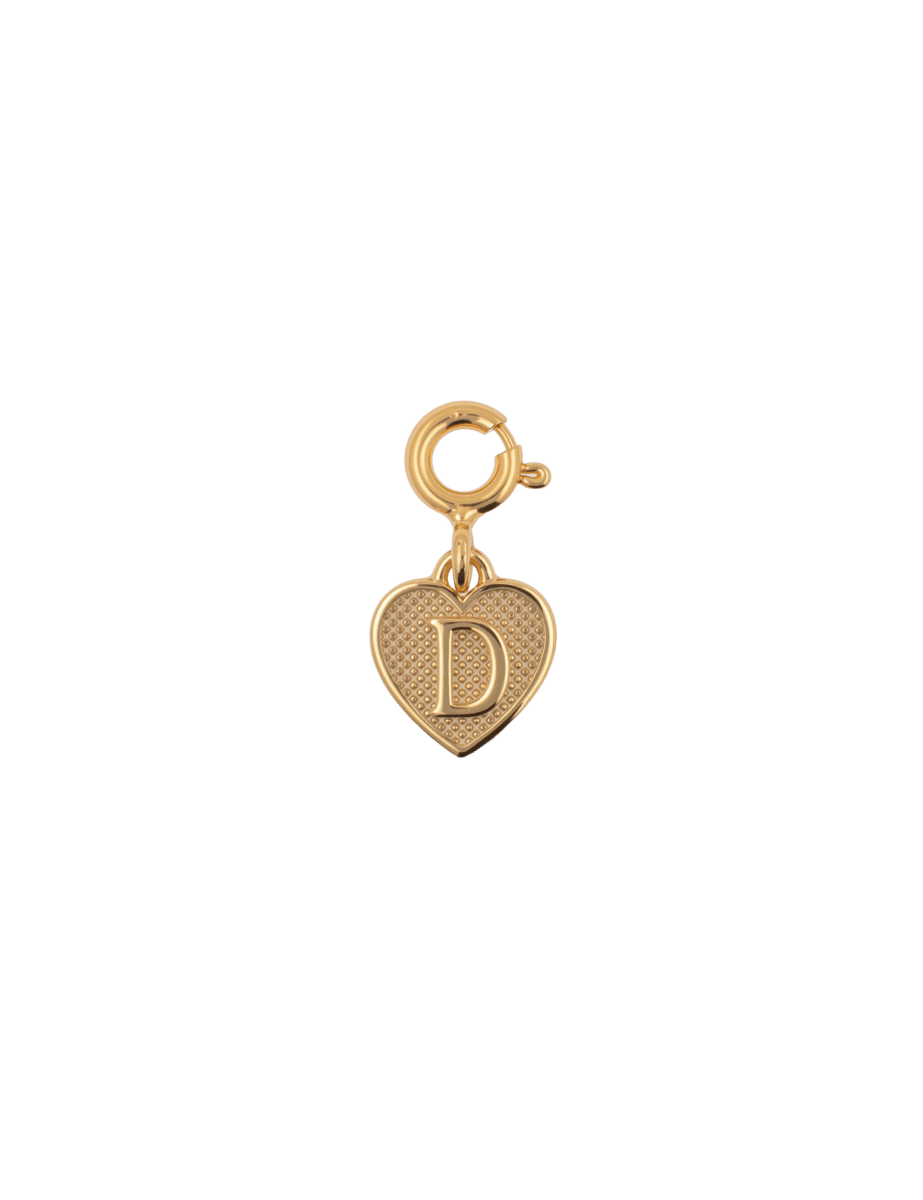 Gold heart charm with letter 'D', symbolizing love and personalized connections.