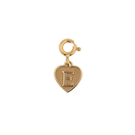 Gold heart charm pendant with letter 'E', perfect for personalized jewelry and meaningful gifts.