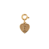 Gold heart charm pendant with letter 'E', perfect for personalized jewelry and meaningful gifts.