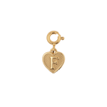 Gold heart charm with the letter 'F' for personalized jewelry and heartfelt connections.