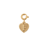 Gold heart charm with the letter 'F' for personalized jewelry and heartfelt connections.