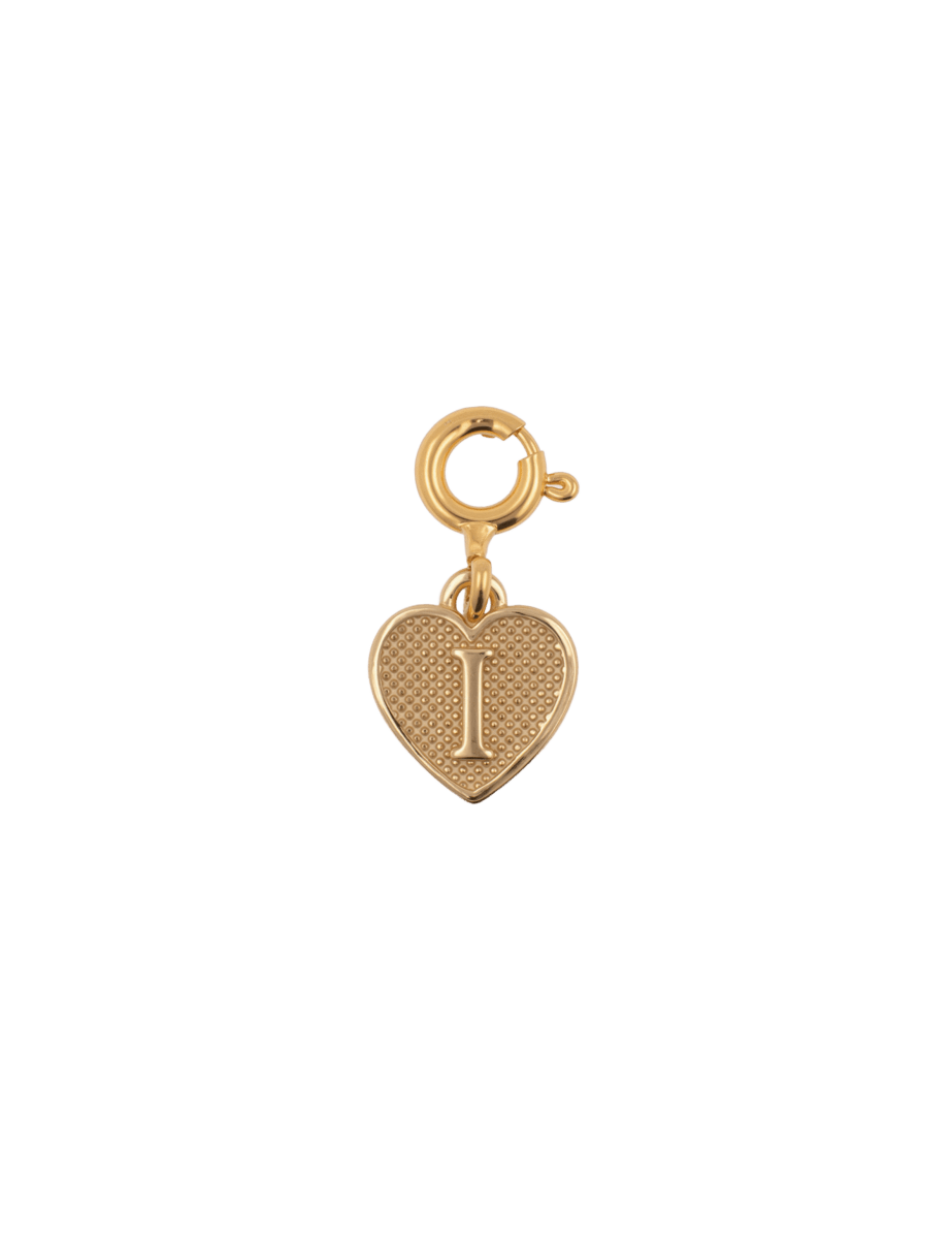 Gold heart pendant charm with the letter 'I', symbolizing love and cherished connections.
