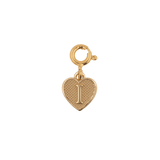 Gold heart pendant charm with the letter 'I', symbolizing love and cherished connections.